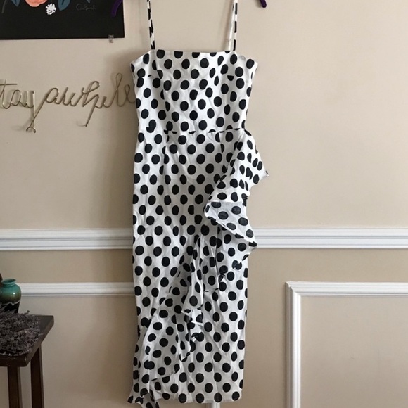 LOVERS + FRIENDS BLACK POLKA DOT RUFFLE DRESS NWOT - Picture 4 of 8